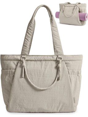Women's Brown Knotted Handle Large Yoga Bag with Yoga Mat Holder Beach Tote